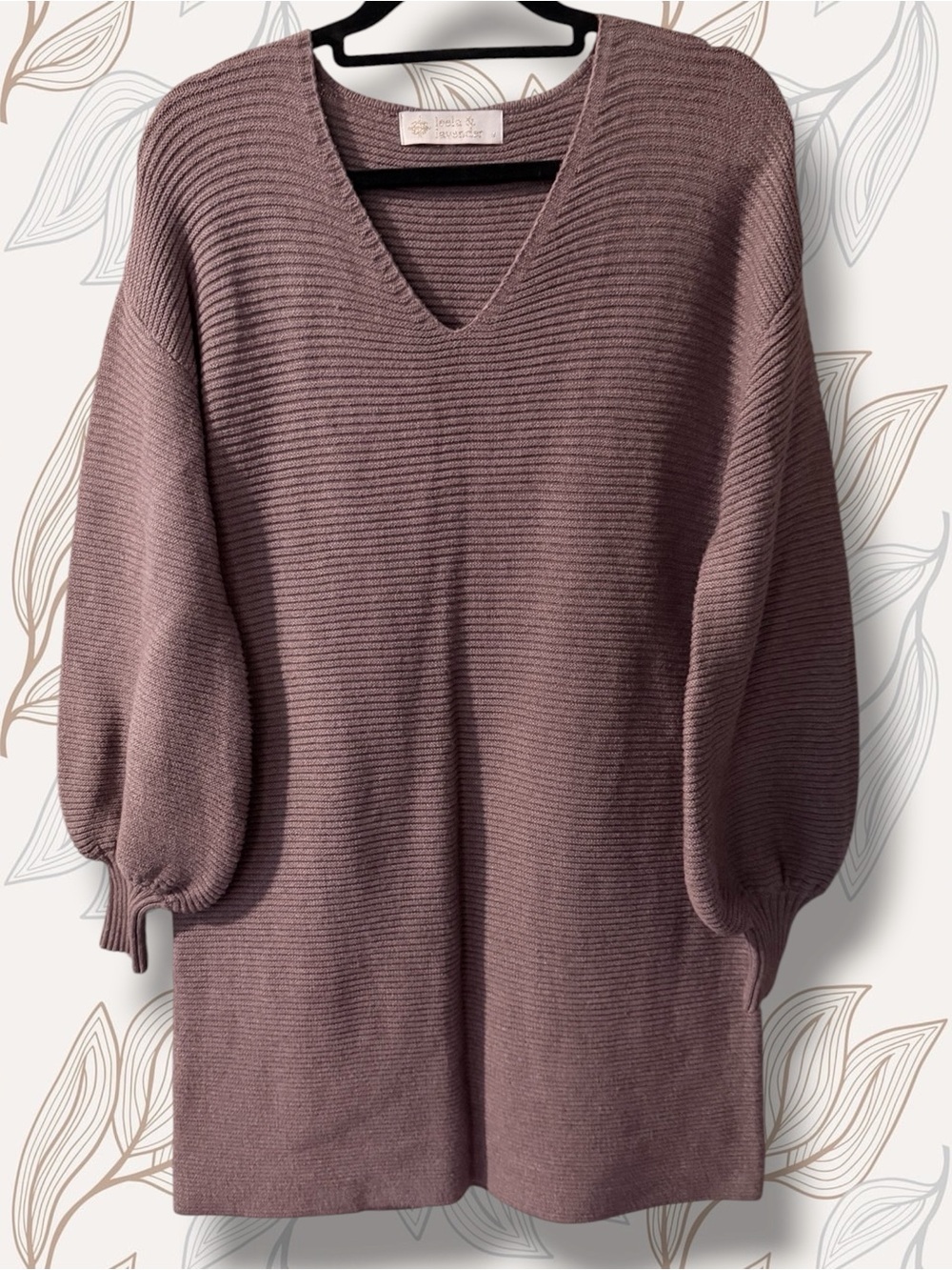 🌸Leela & Lavender v neck bishop sleeves mocha sweater oversized